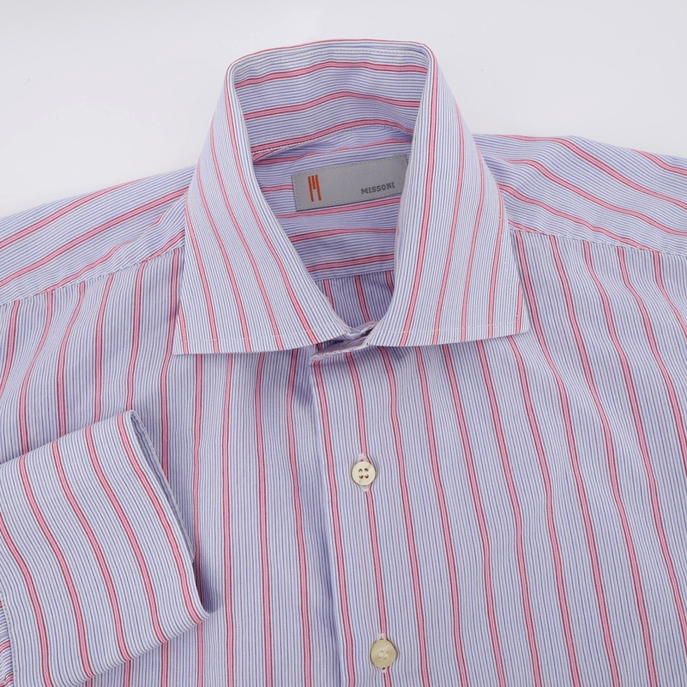 Missoni Striped Button Down Shirt Blue Pink Long Sleeve Mens 15 Medium